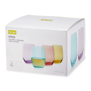 TRUE VINO COLOURFUL STEMLESS WINE GLASSES 4PK @ Southgate [1061122]